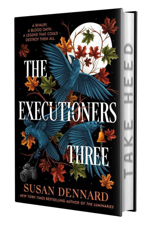 A 3D book shot of the deluxe hardcover edition of The Executioners Three by Susan Dennard