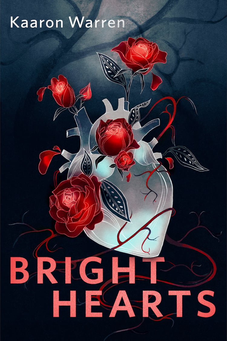 Red flowers and black stems sprout from a translucent heart. The title and author are in large blocky font at the top and bottom of the image