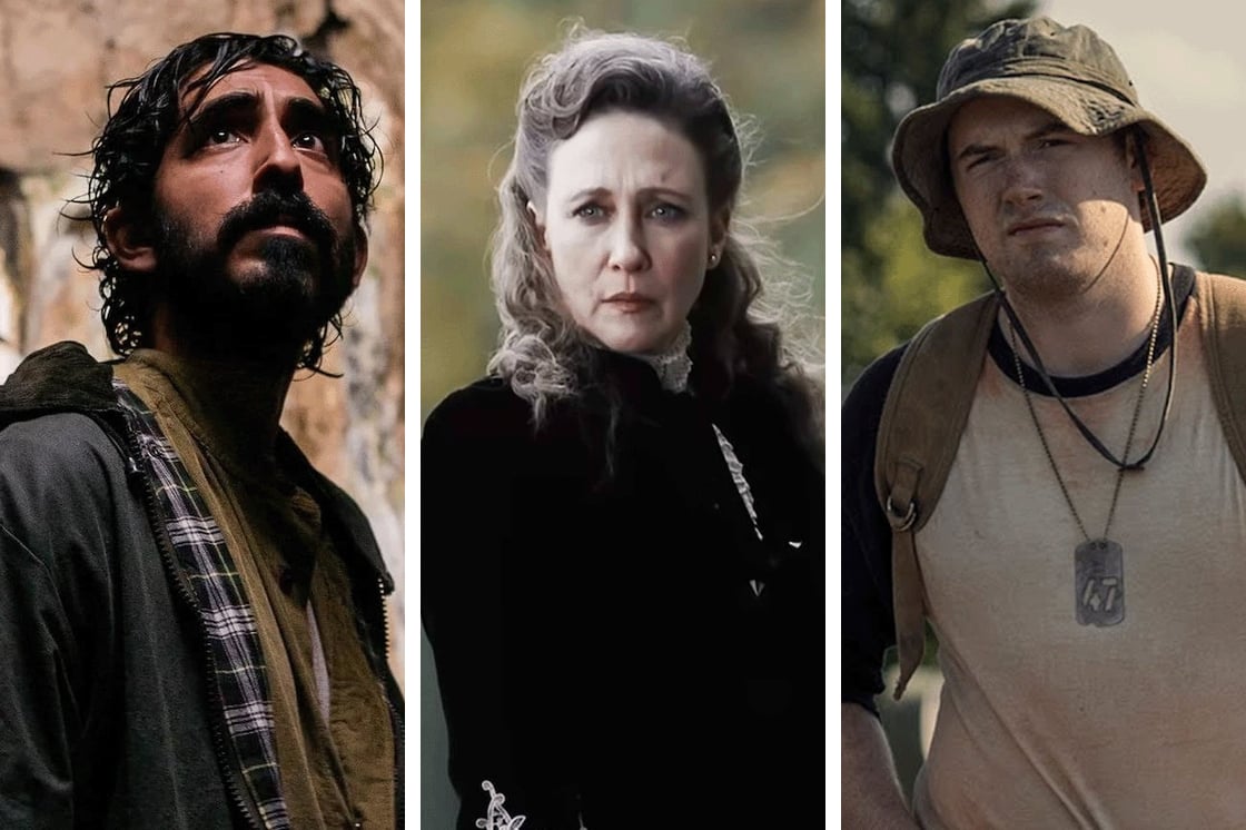 Images from three movies releasing in September 2025: Dev Patel in Rabbit Trap, Vera Farmiga in The Conjuring: Last Rites, and Cooper Hoffman in The Long Walk