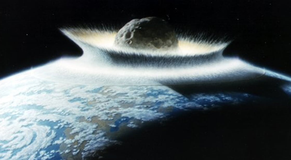 An illustration of a meteor crashing into Earth