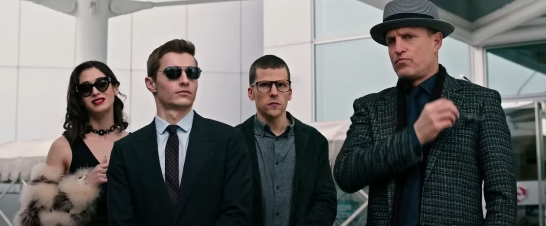 The Cast of Now You See Me 2 standing around looking cool