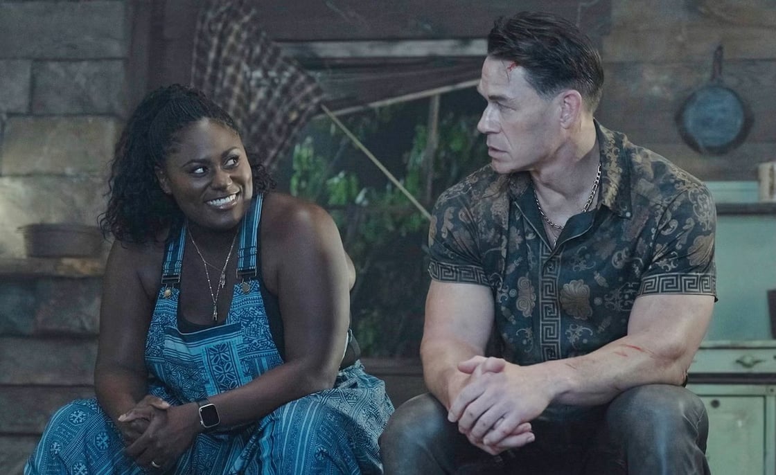 Image of Leota (Danielle Brooks) and Chris (John Cena) in season 2 of Peacemaker