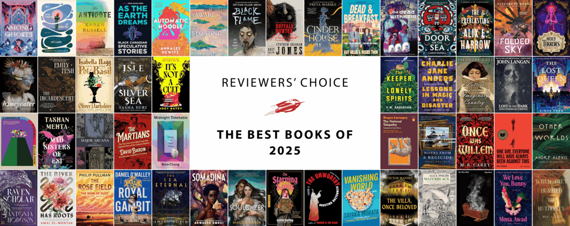 A collage of book covers with the title "Reviewers' Choice The Best Books of 2025"