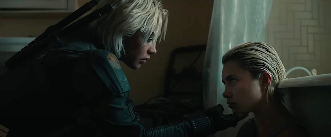 Yelena Belova (Florence Pugh) confronts her past self inside the Void in Thunderbolts*.