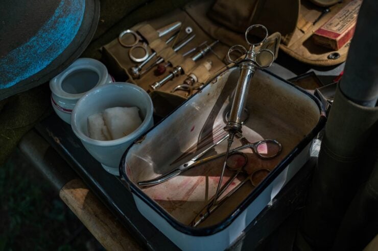 A photograph of dirty medical tools