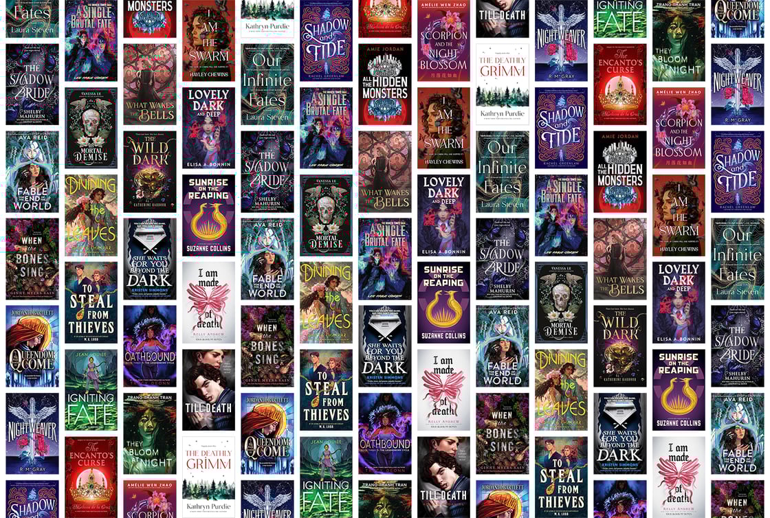 A collage of YA book covers, including I Am Made of Death, Till Death, The Wild Dark, and Sunrise on the Reaping