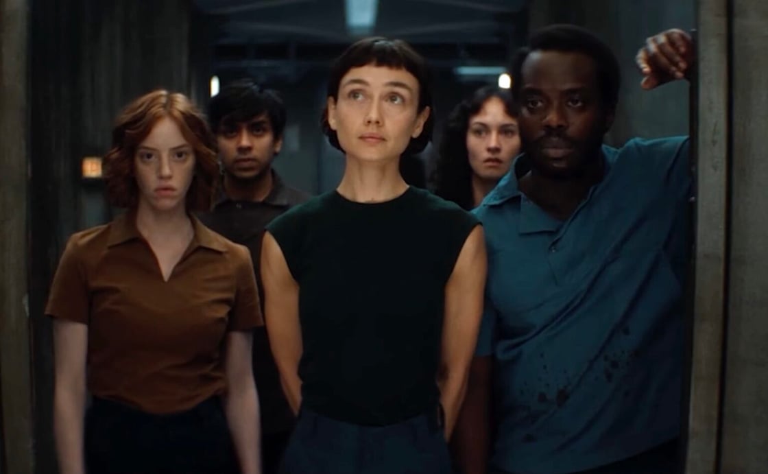 The Lost Boys (from left: Nibs [Lily Newmark]; Slightly [Adarsh Gourav]; Wendy [Sydney Chandler]; Curly/Jane [Erana James]; and Smee [Jonathan Ajayi]) come together to overthrow their corporate overlords/parents/gods in Noah Hawley's Alien: Earth.