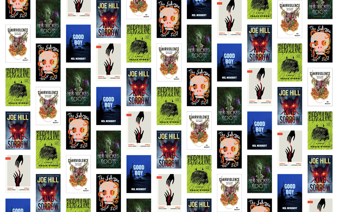 A collage of book covers, including King Sorrow, Herculine, and Good Boy