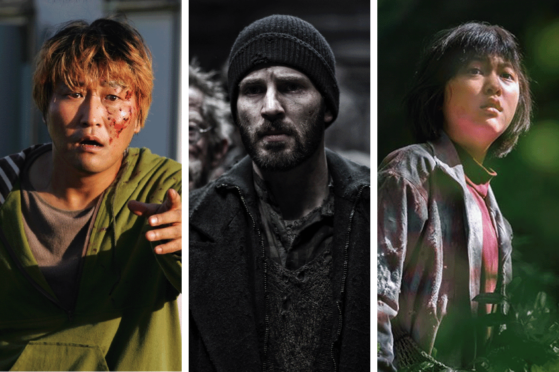 Images from three movies directed by Bong Joon Ho: Song Kang-ho as Park Gang-du in The Host; Chris Evans as Curtis Everett in Snowpiercer; Ahn Seo-hyun as Mija in Okja