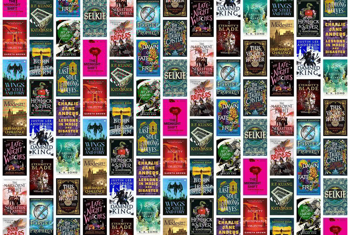 A collage of book covers including The Late Night Witches; This Vicious Hunger; The Malevolent Light; and Katabasis
