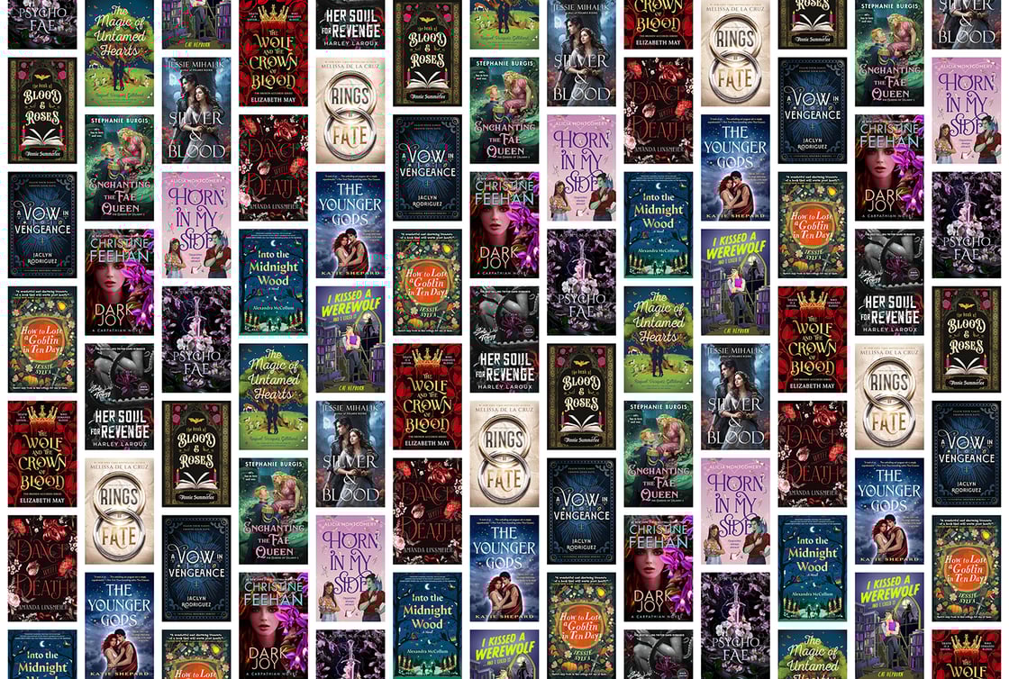 A collage of book covers, including Silver & Blood, Rings of Fate, and The Younger Gods