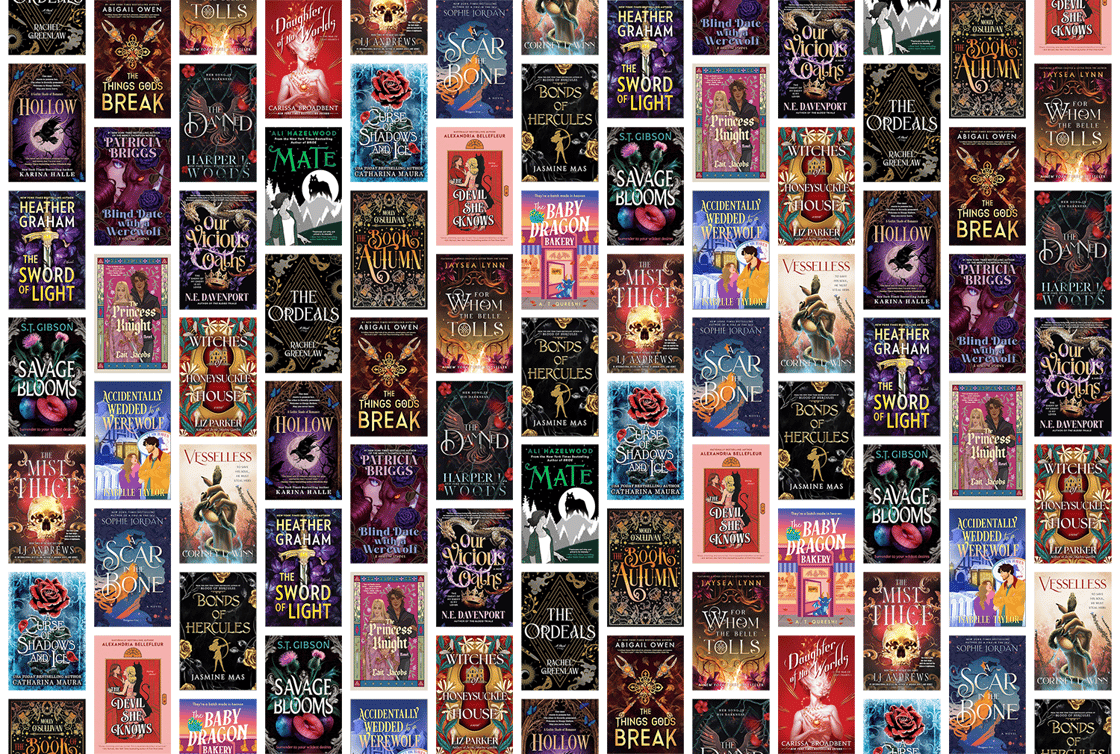 A collage of romantasy books, including Savage Blooms and Mate