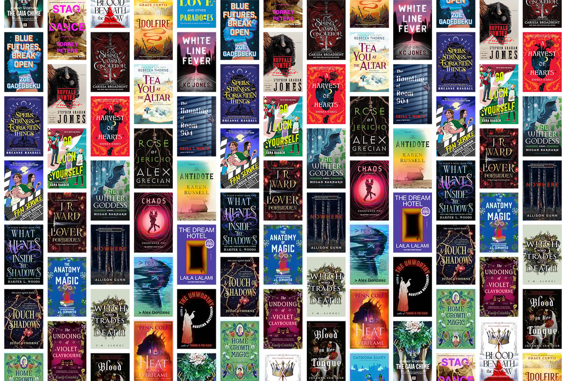 A collage of book covers, including Rose of Jericho, The Antidote, Blood on her Tongue, and Idolfire