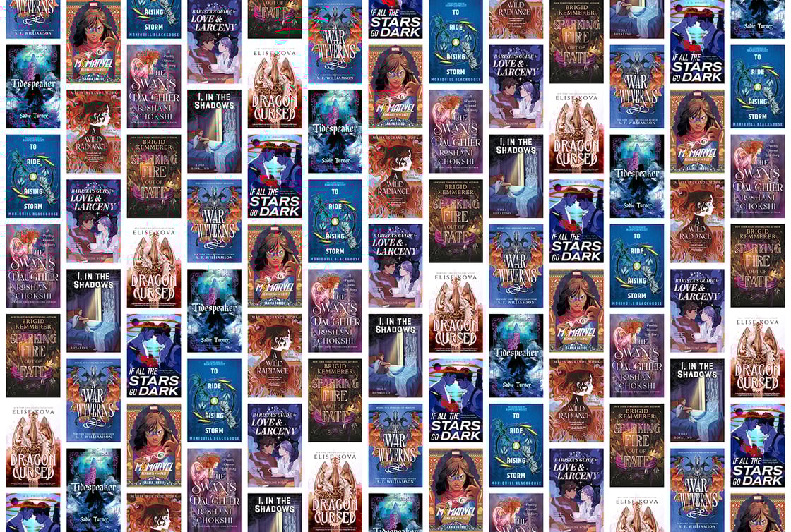 A collage of book covers, including Dragon Cursed, A Wild Radiance, and The Swan's Daughter